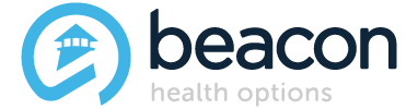 Beacon Health Options logo: a blue circular emblem featuring a house silhouette, accompanied by the text 'beacon health options'.