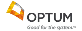 Optum logo with orange geometric icon and the slogan 'Good for the system.'